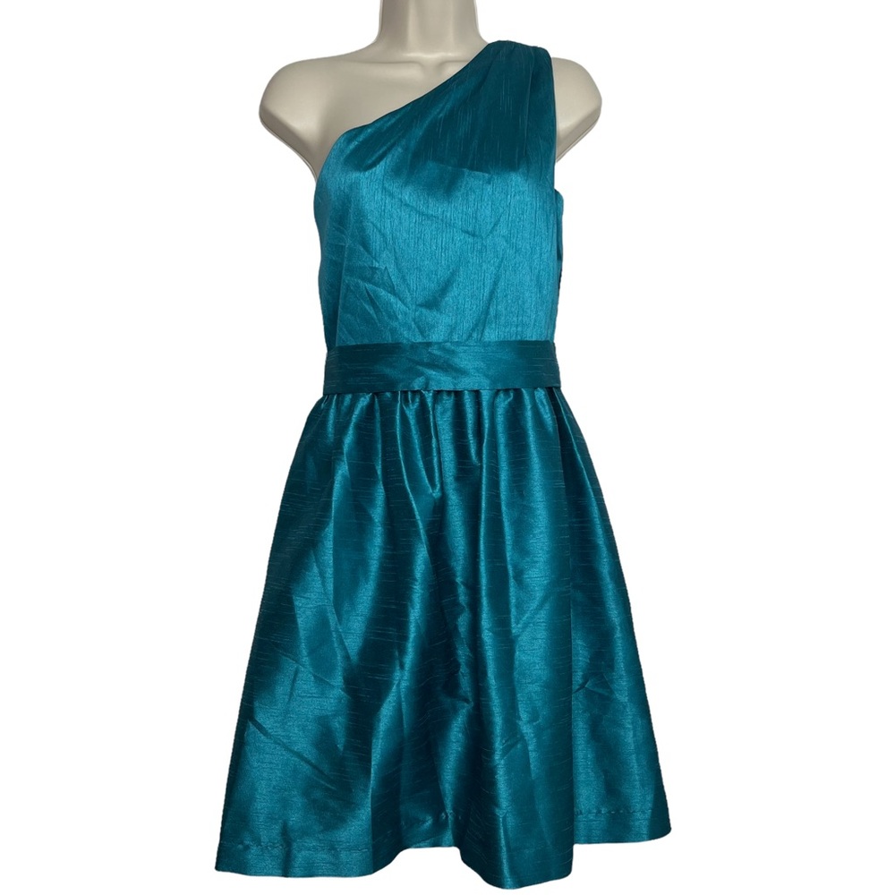 ALFRED SUNG Teal One-Shoulder Mini Dress